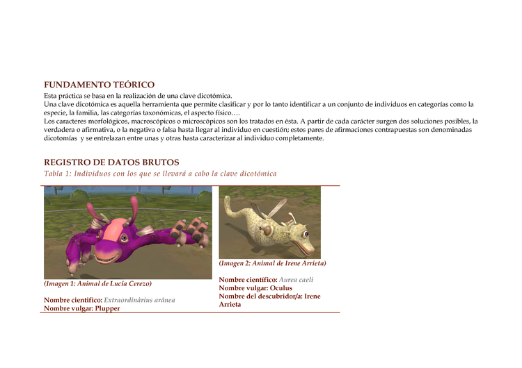 Clave dicotómica de las criaturas creadas 2