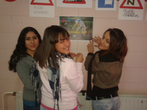 Alumnos de 4º de ESO colgando los carteles de la campaña de limpieza 3